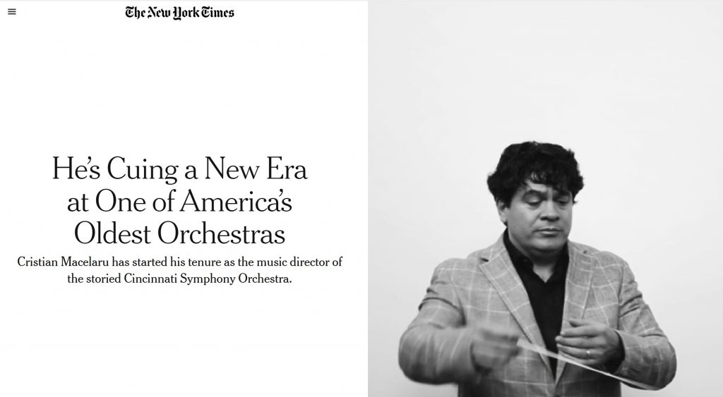 Coperta articolului New York Times despre Cristian Măcelaru, octombrie 2025/ foto: The New York Times