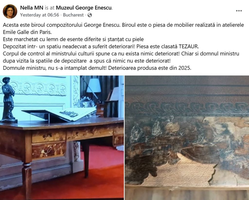 Postarea conservatoarei de la Muzeul Enescu/ foto: facebook