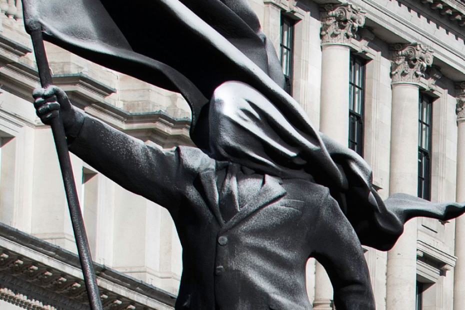 banksy man blinded by flag sculpture statue